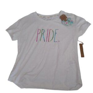 Rae Dunn PRIDE Tee rainbow letters w/ Scrunchie, Large